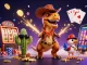 Spin the reels at Hit club with a vibrant 3D T-Rex cowboy surrounded by playful gaming elements.