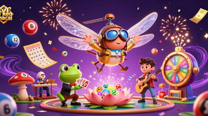 Engage in ty le keo nha cai strategies with vibrant dynamic scenes of casino elements and characters.