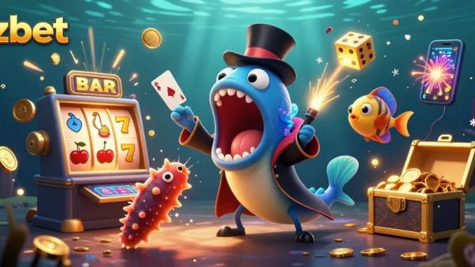 ZBET casino scene showcasing an eel magician and anglerfish spotlighting a thrilling jackpot experience.