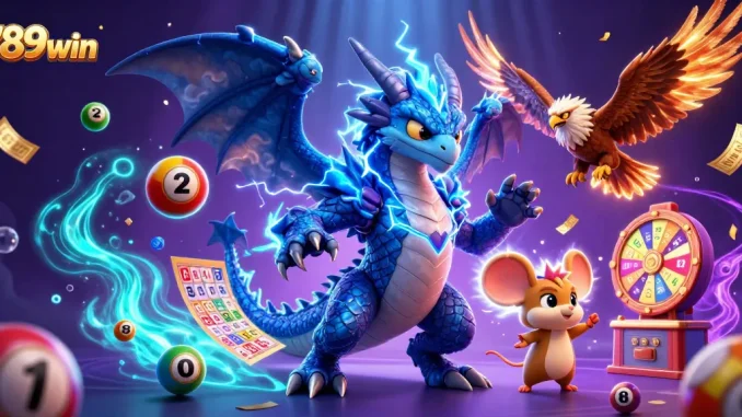 Engage with 789win's vibrant gaming world featuring lottery balls and dynamic characters.