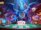 Engage with HOKI368's thrilling poker scene featuring dynamic blue lightning dragon and vibrant gaming elements.