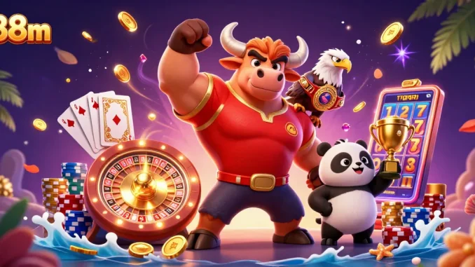 Experience thrilling action with 88m as the bull mascot wins big in a colorful casino scene.