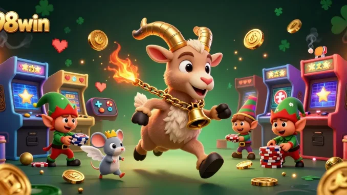 Engage in the thrilling world of 98win with festive characters and vibrant casino action!