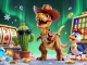 Engage with the thrill of O8's casino scene featuring a lively T-Rex in action.