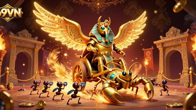 Experience the thrilling 69VN casino adventure with golden scarab beetle and vibrant gaming elements.