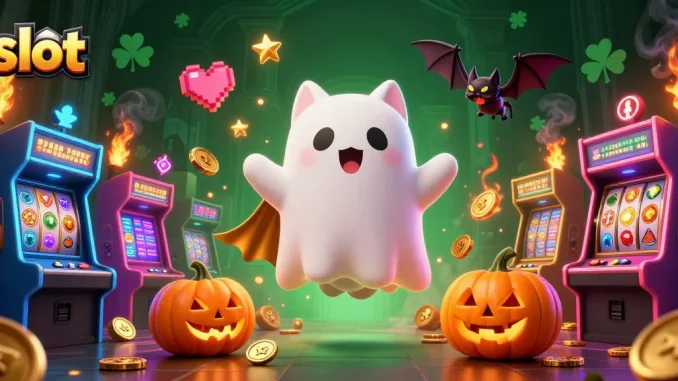 Experience thrilling wins in slot games with a friendly ghost cat and magical elements.