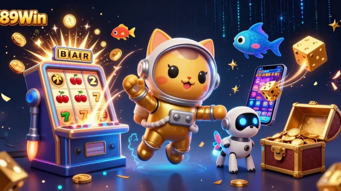 Experience the excitement of 789Win with dazzling slot machines and cosmic characters, capturing the thrill of online gambling.