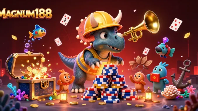 Build your winning strategy with MAGNUM188 in this vibrant online gaming illustration.