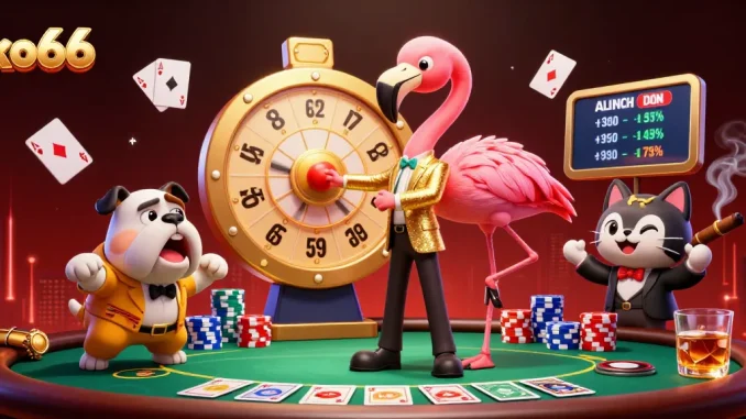 Engage in thrilling fun with ko66 at a vibrant 3D game show casino scene bursting with excitement!
