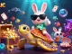 Experience the QQHOLIC adventure with a lucky rabbit and golden turtle in vibrant casino fun!