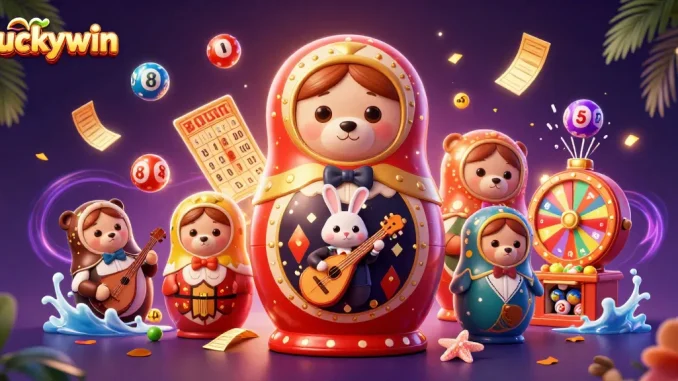Experience Luckywin's vibrant casino atmosphere with dynamic prizes and engaging characters.