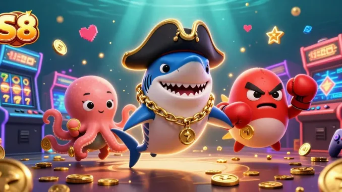 Engage in exciting gameplay at S8 with a vibrant casino scene featuring a pirate shark and octopus.
