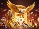 Experience the excitement at về alo8 with a dazzling casino scene featuring a cybernetic eagle amidst a treasure vault.