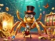Experience exciting wins at jokacasino with vibrant slot machines and engaging characters in this dynamic illustration.