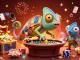 Engaging chameleon casino owner amidst vibrant keo nha cai elements in a colorful casino scene.